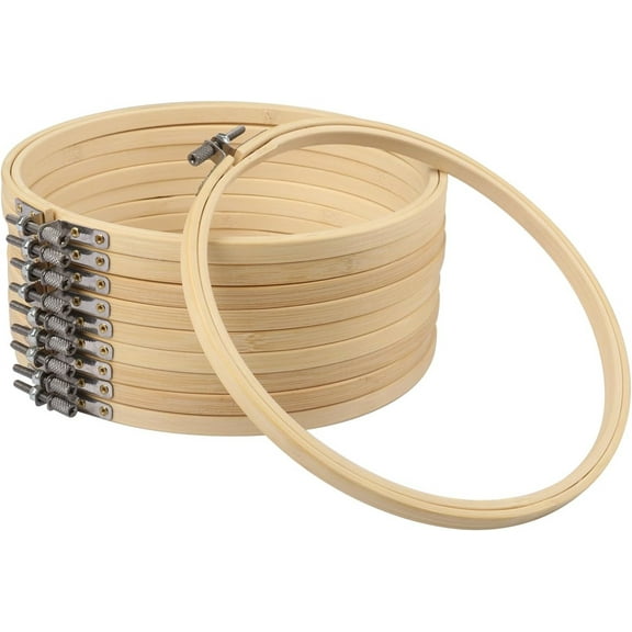 12 Pieces Bamboo Frame Hoops,4x4In Beige Circle Cross Stitch Hoop for Christmas Decoration,Durable Embroidery Supplies for Craft