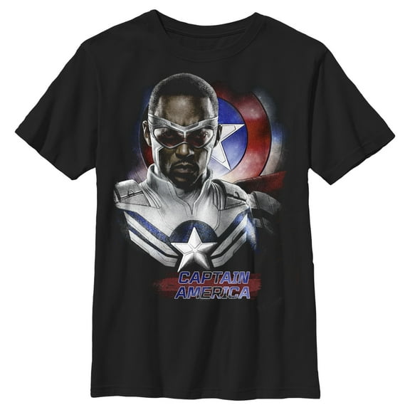 Boy's Marvel The Falcon and the Winter Soldier Captain America Pose Sam  Graphic Tee Black X Small
