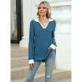 thumbnail image 4 of Women'S V Neck Sweaters Pullover Color Block Collar Long Sleeves Loose Fit Casaul Tunic Tops Shirts  Blue S, 4 of 8