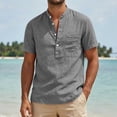 thumbnail image 2 of hotojiny Men's Casual Henley Shirt Breathable Short Sleeve Shirt for Mens Summer Beach T-Shirts Vacation Outfit, 2 of 7