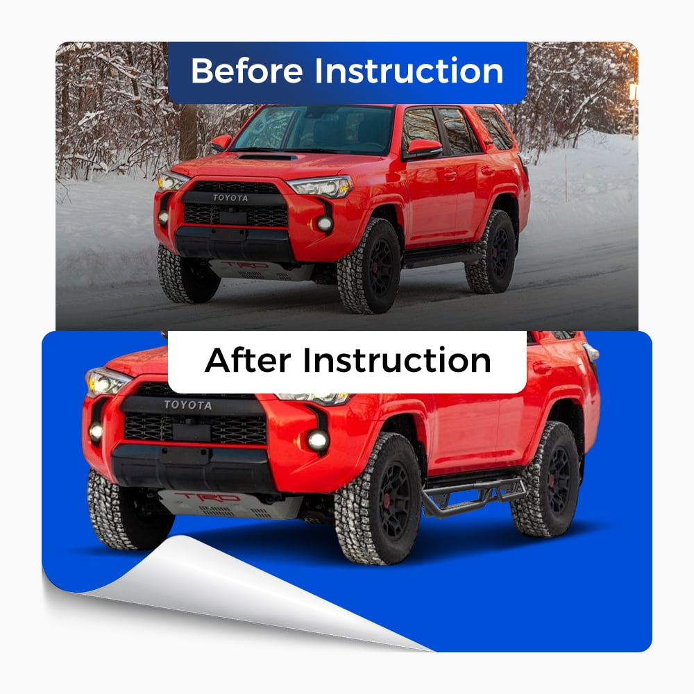 6" Running Boards Compatible with Toyota 4 Runner 2010-2024 Trail Edition, 2014-2024 SR5/TRD Pro, 2-Stairs Side Step Carbon Steel Nerf Bars