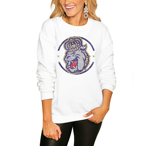 Women's Gameday Couture White James Madison Dukes End Zone Oversized Sweatshirt