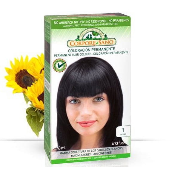 Corpore Sano Permanent Hair Color, Natural, Healthy Hair with SESAME, SUNFLOWER AND VEGETABLE KERATIN / NO PPD. AMMONIA, RESORCINOL, OR PARABENS) 1-Black