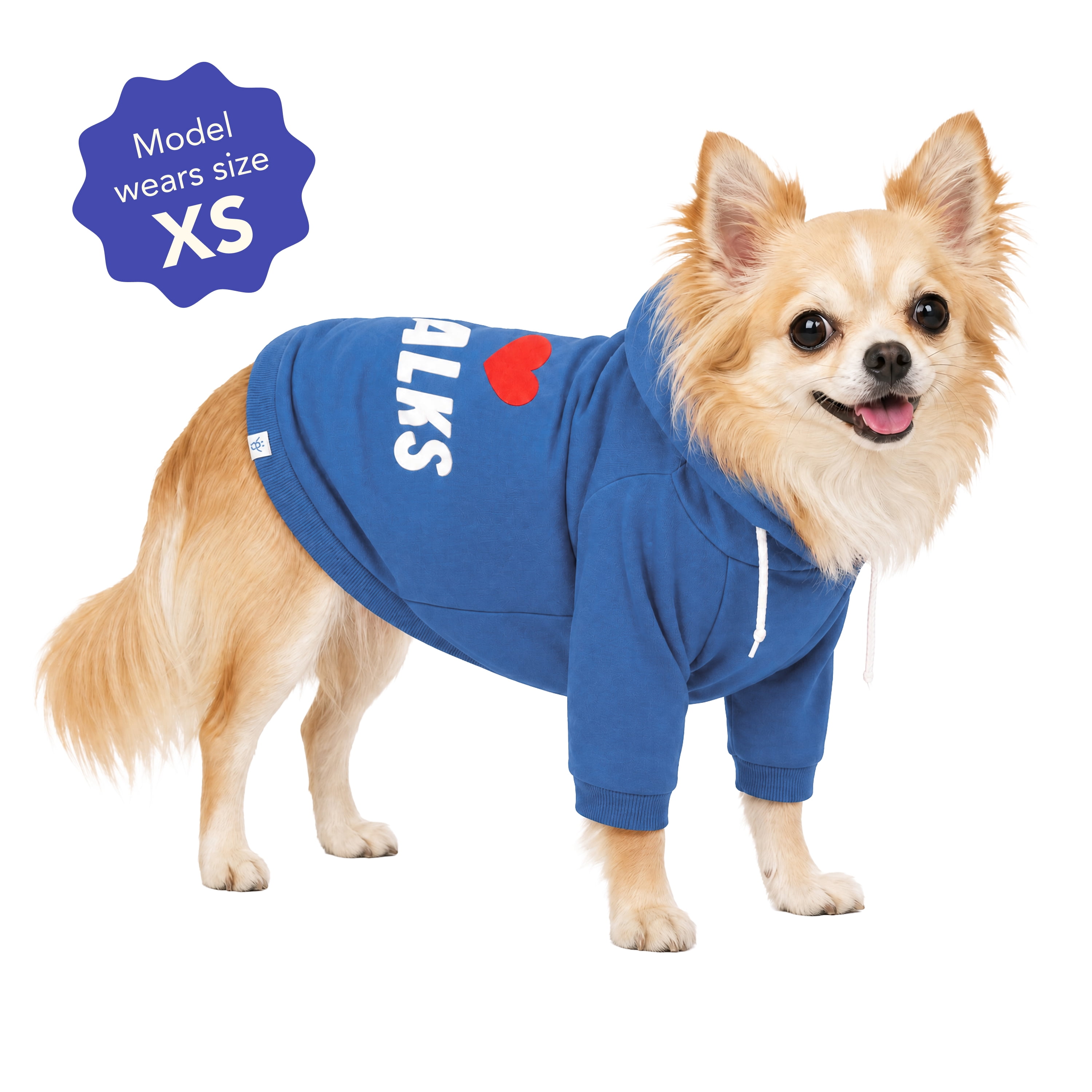 Oodles I Heart Walks Fall Dog Hoodie, Blue, XS