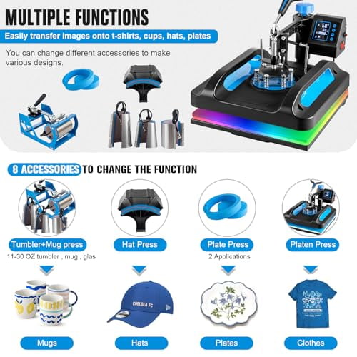 Heat Press Machine, 8 in 1 Heat Press, 12x15 inch Sublimation T Shirt Pressing Machine, 360-Degree Swing Away Heat Transfer Machine Multifunction Combo for T-Shirt Mugs at Cap