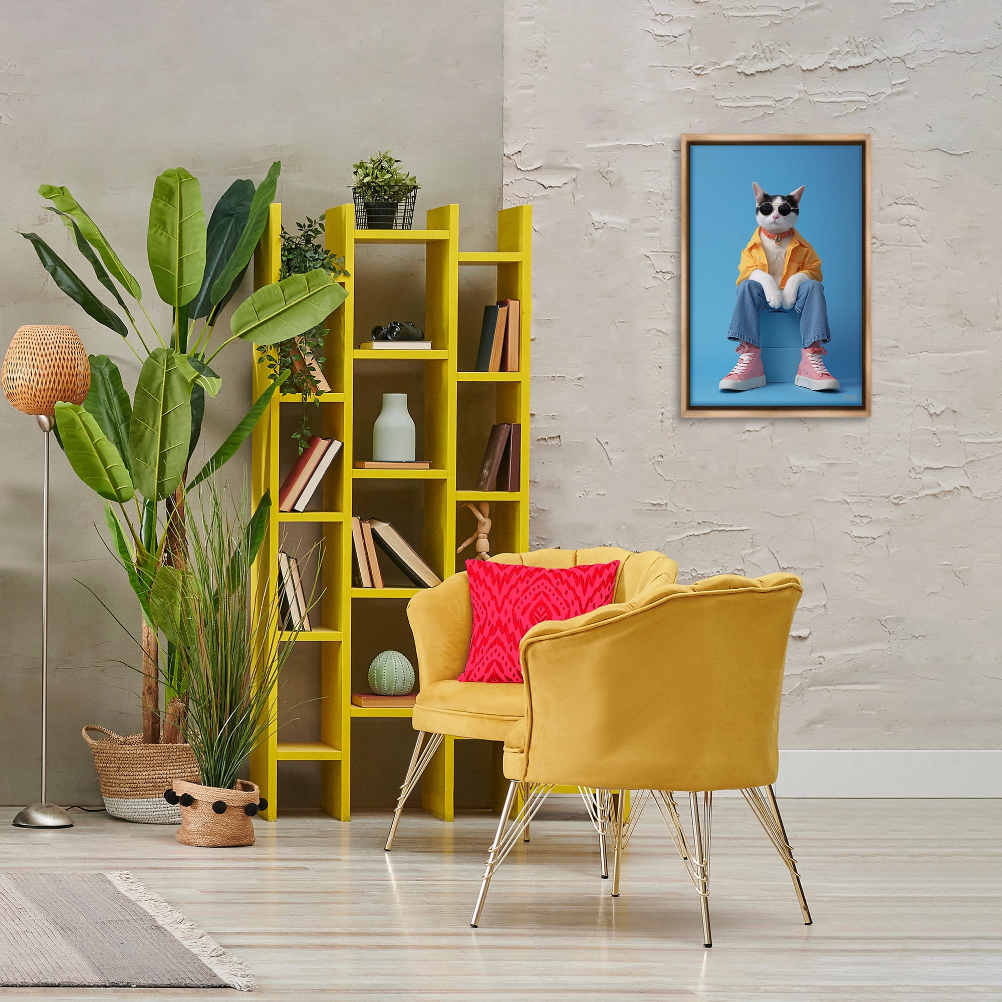 Stupell Industries Urban Fashion Cat Animals & Insects Painting Brown Floater Framed Canvas Art Print Wall Art, 17 x 25