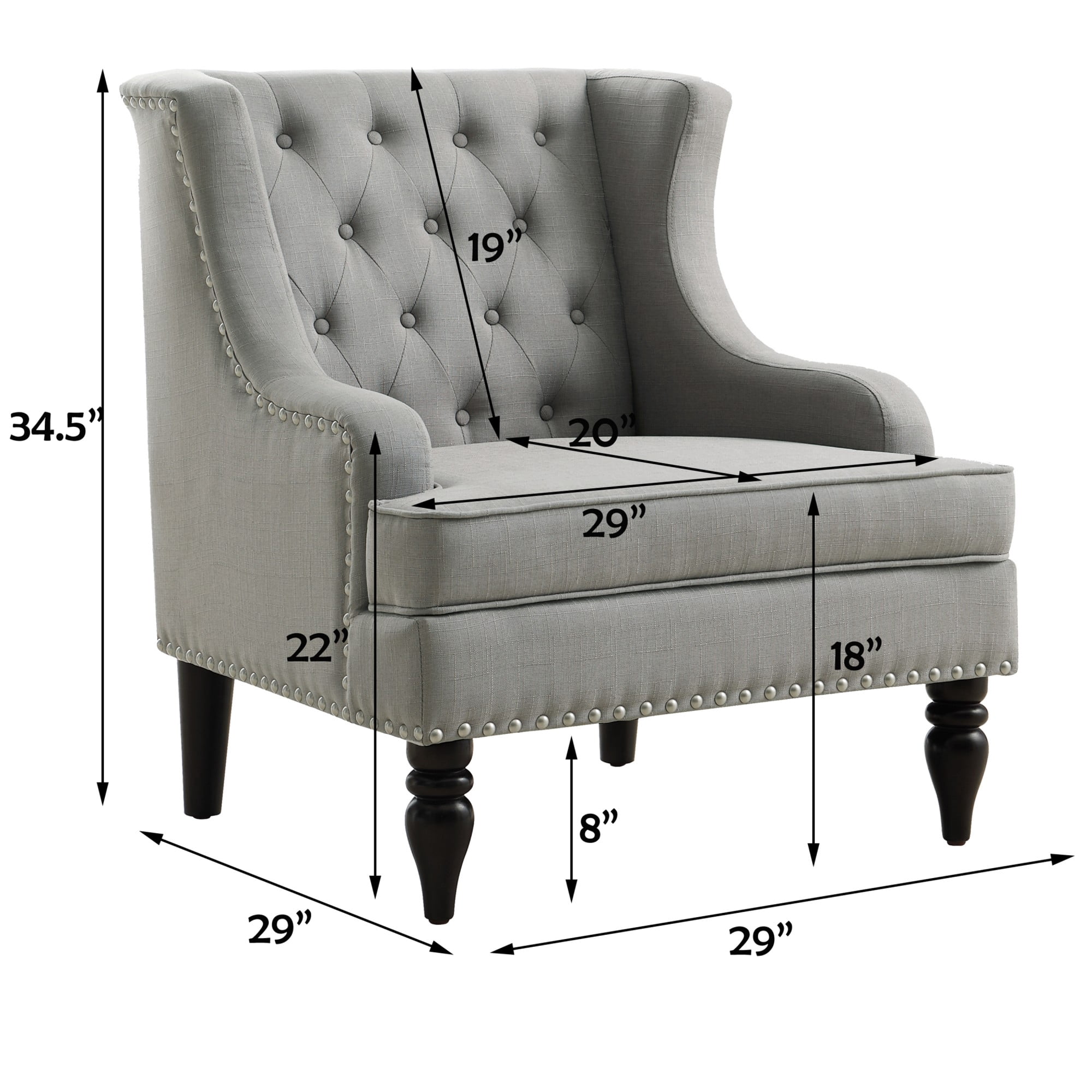 Gewnee Linen Accent Chair/Armchair with Solid Rubberwood Legs - Gray, Suitable for Living Room & Balcony