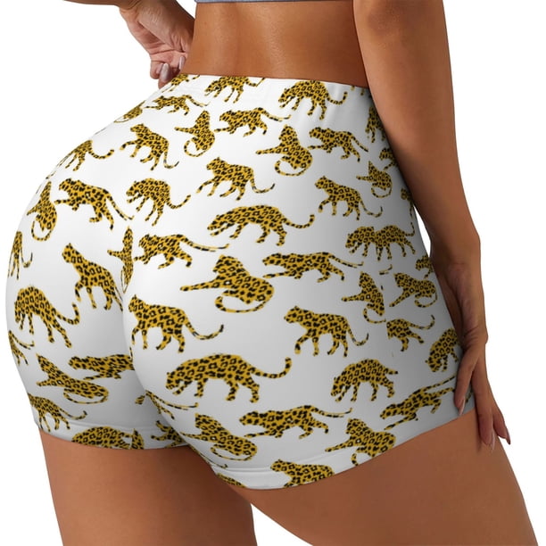 Balery Leopard Print Pantalones cortos de entrenamiento estampados para mujer, sin costuras, ajustados, para gimnasio, yoga, correr, deportes, ejercicio activo, fitness.-XX-Large