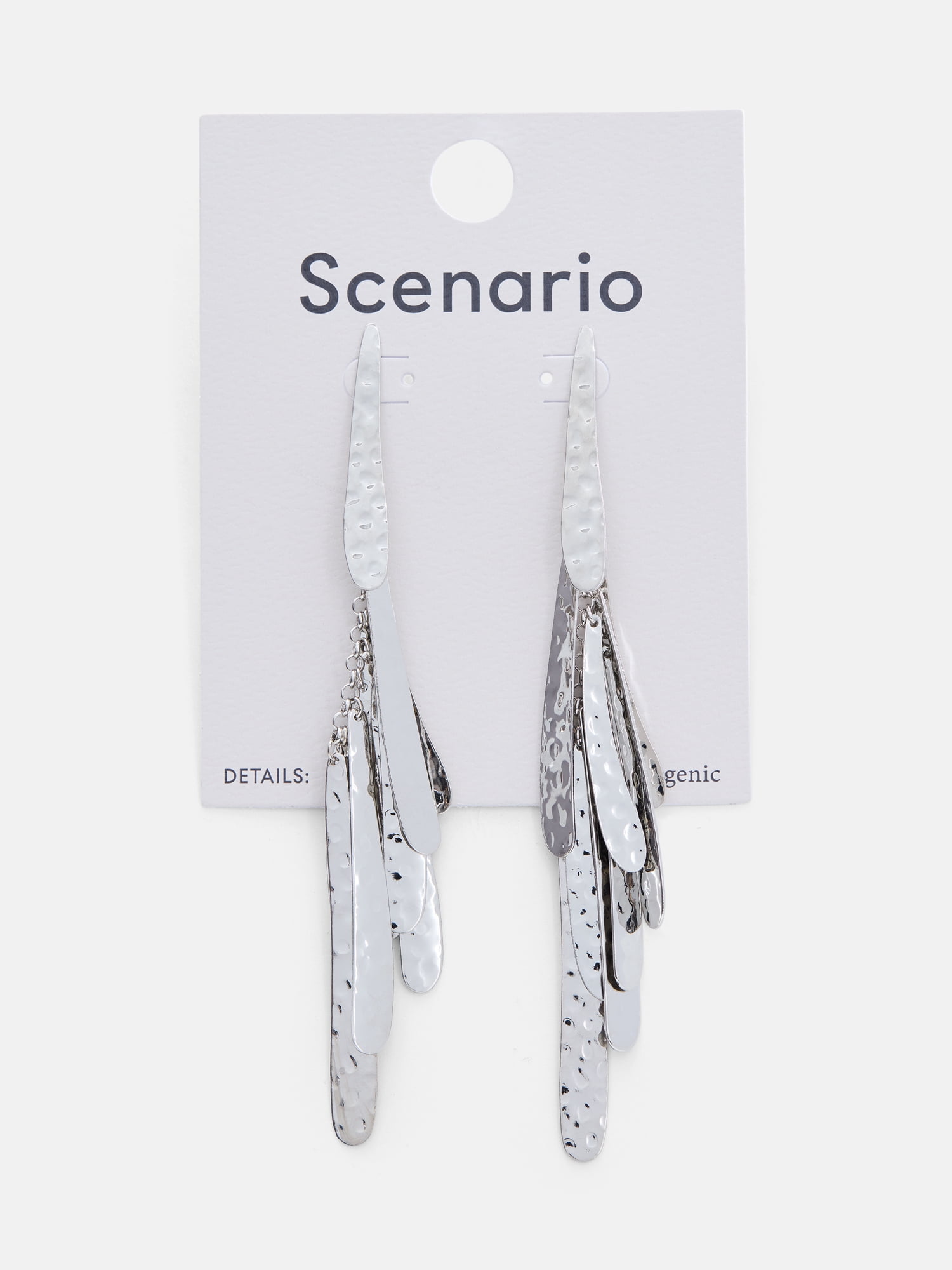 Scenario Women's Rhodium‑Tone Hammered Fringe Drop Earrings