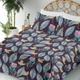 thumbnail image 3 of Ambesonne Leaf Print Fitted & Flat Sheet with Sham 3 Pcs Set, Nature Vibes Leaves Art, Twin, Plum and Multicolor, 3 of 5