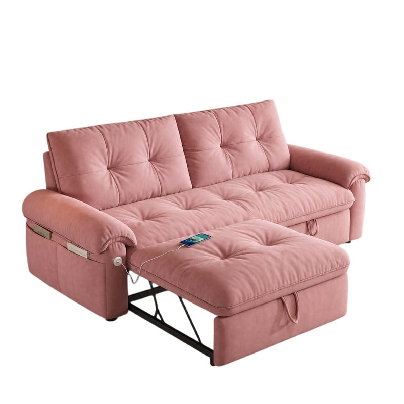77.2" Convertible Sofa Bed, 2-in-1 Full Size Sleeper Sofa, Plush Upholstered Loveseat with USB Charging Ports & Side Pockets, Steel Frame Pull-Out Couch for Living Room, Bedroom, Apartment