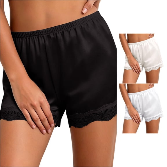 DHFJKG Womens Pajama Shorts Lace Trim Satin Sleepwear Bottom Relaxed Fit Loungewear Micro Shorts Summer Home Clothes