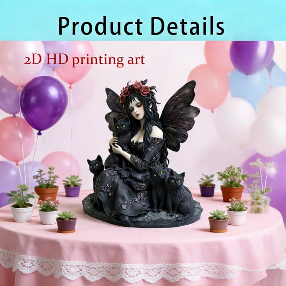 ToyKingdee Gothic Fairy with Black Cats Acrylic Standee, Witchcore Desk Decor, Fantasy Art Gift for Halloween, Mother's Day