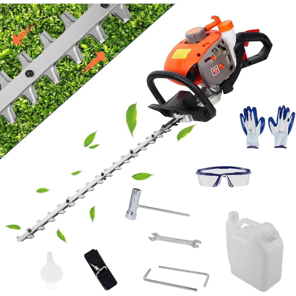 26CC Gas Hedge Trimmer with 23.6" Double-Sided Blade, 0.88HP Professional Brush Cutter for Thick Bramble & Shrubs, Lightweight Design with Detachable Shaft.