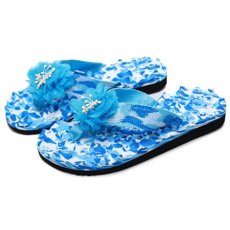 

Cathalem Fashion Women Summer Beach Flowers Breathable Shoes Sandals Home Slipper Flip Flops Flat Shoes Dudes Slippers for Women Blue 8