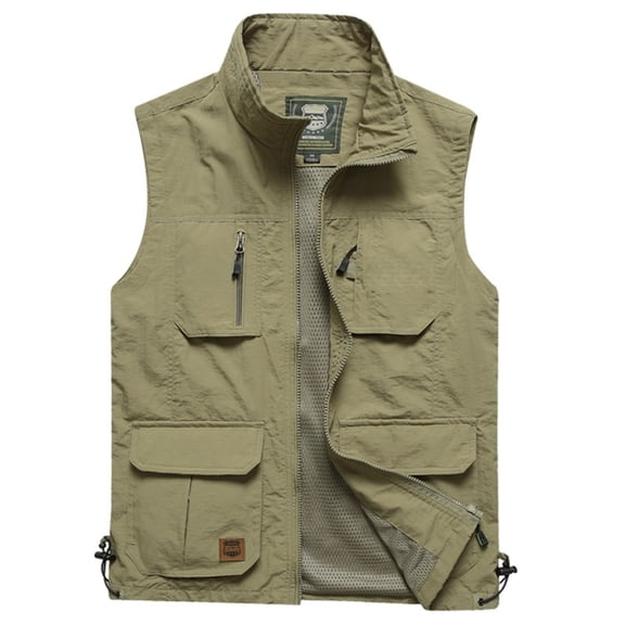 QSAWXQZ Men's Outdoor Utility Fishing Vest Zip Up Stand Collar Sleeveless Solid Mesh Breathable Hiking Gilet Jacket with Pockets 5XL