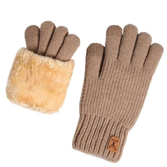 Yuanlong Gloves Winter Plain Fluffy Lined Ribbed Knit Touchscreen Gloves Unisex Outdoor Cold Proof Thermal Finger Gloves