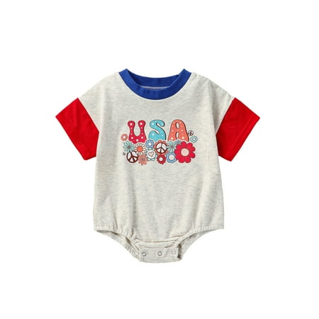 

Coduop Infant Baby Independence Day Short Sleeve Rompers Newborns Bodysuit Playsuit for 4th of July