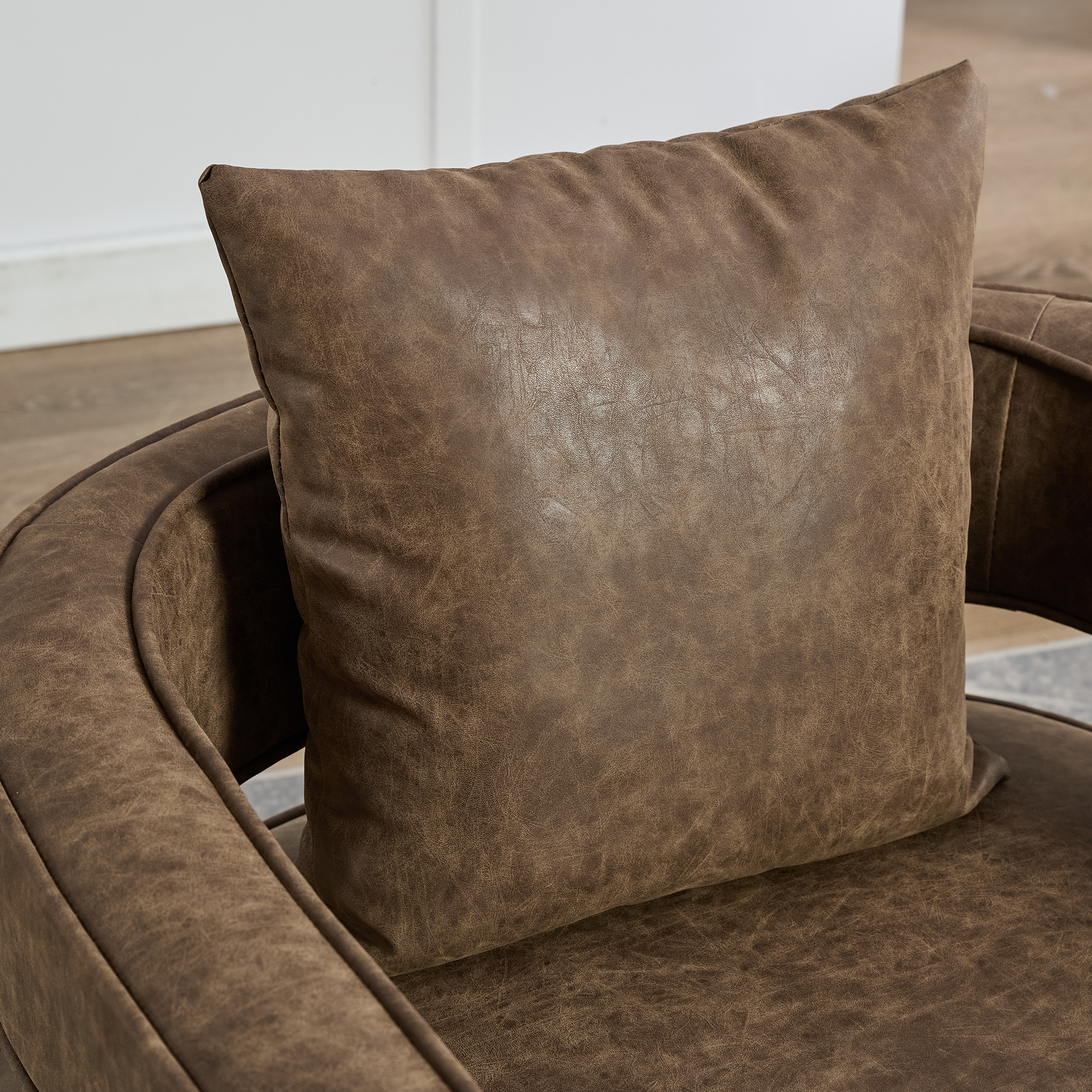 Leumius Swivel Accent Chair with Open Back,Modern Single Sofa Chair With Weathered Base for Nursery Bedroom Living Room Hotel Office, Club Chair Leisure Arm Chair for Lounge,Coffee PU
