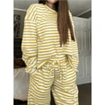 thumbnail image 4 of Pijamas de rayas for mujer, conjuntos de 2 piezas, camisetas de manga larga, pantalones anchos con cordón, conjuntos a juego, conjuntos de estar en casa, 4 of 7