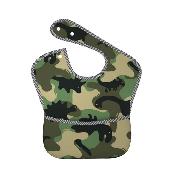 Hirioo Camouflage Dinosaur for Baby Waterproof Pocket Bib Adjustable Closed for Babies Toddlers with Large Pocket 6-24Months