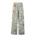 thumbnail image 5 of TRUBKH boho pants for women High Waist Wide Leg Pants Floral Solid Long Palazzo Pants Women Summer Print Boho Palazzo Pants High Waist Trousers With Pockets pants for women flare leggings Green XL, 5 of 6