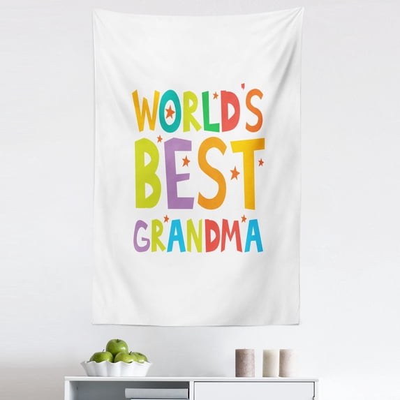 Grandma Tapestry, Cartoon Style Lettering Worlds Best Grandma Words with Stars Colorful Illustration, Fabric Wall Hanging Decor for Bedroom Living Room Dorm, 5 Sizes, Multicolor, by Ambesonne
