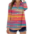 thumbnail image 6 of Plus Size Button Up Shirts Womens Graphic Printed Lapel Collar Dressy Casual Blouses Long Sleeve Work Office Tops (S, Multicolor), 6 of 6