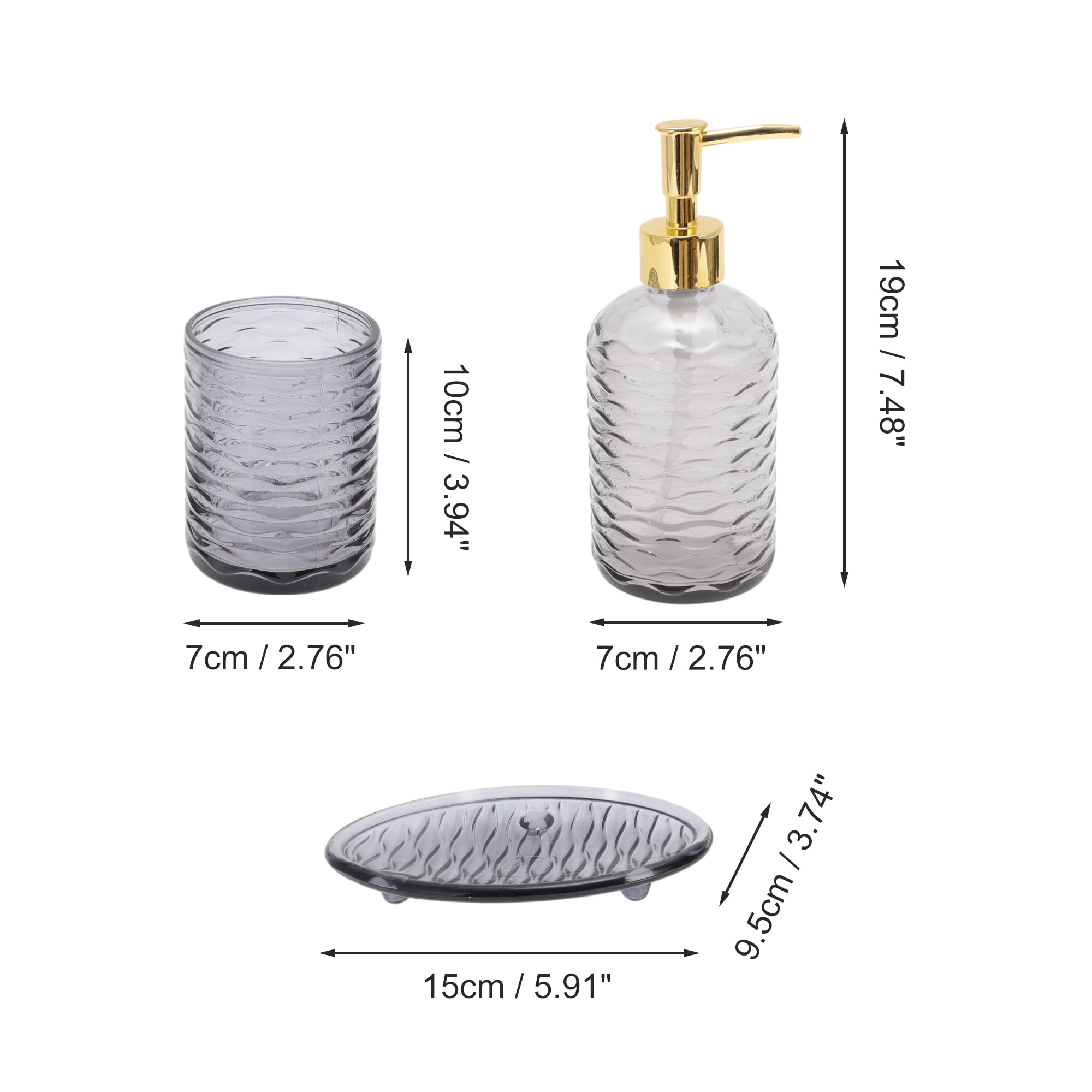Unique Bargains 3 Pcs Reusable Waves Bathroom Accessories Kit Black