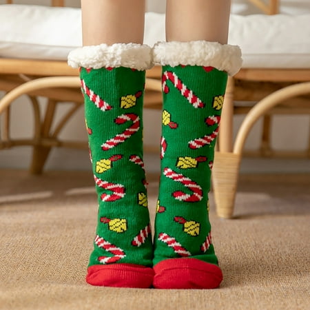 

Hanas Fashion Socks Christmas Women Cotton Socks Print Thicker Floor Socks Carpet Socks Green One Size