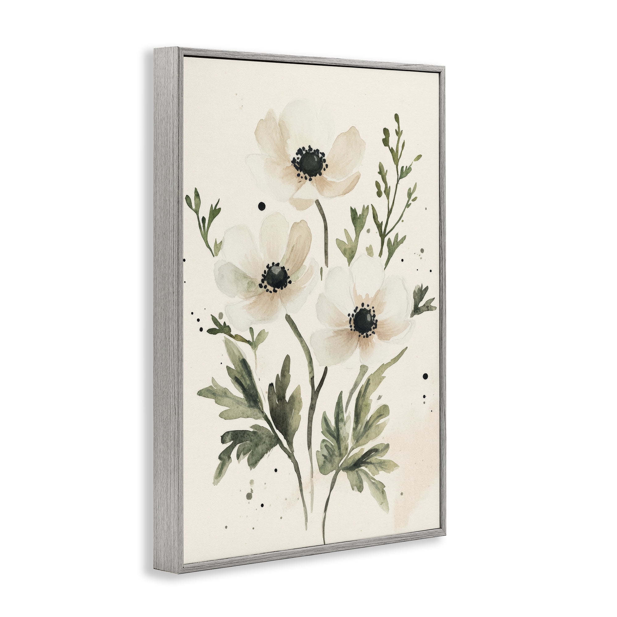 Stupell Industries Soft White Anemone Floral Gray Framed Giclee Art, design by Petal Prints Design