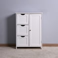 thumbnail image 2 of Storage Cabinet, SYNGAR Free Standing Wooden Cabinet with 3 Drawers, Floor Bathroom Cabinet w/ 1 Door with 2 Tiers Storage Shelf, Entryway Storage Cupboard, Storage Organizer for Bedroom, White, D3364, 2 of 10