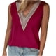 thumbnail image 1 of Camiseta Sin Mangas Para Mujer Camisetas Sin Mangas Moda Casual Color Sólido Cuello en V Encaje Costura Chaleco Y Tops Odeerbi  ODB168896, 1 of 7