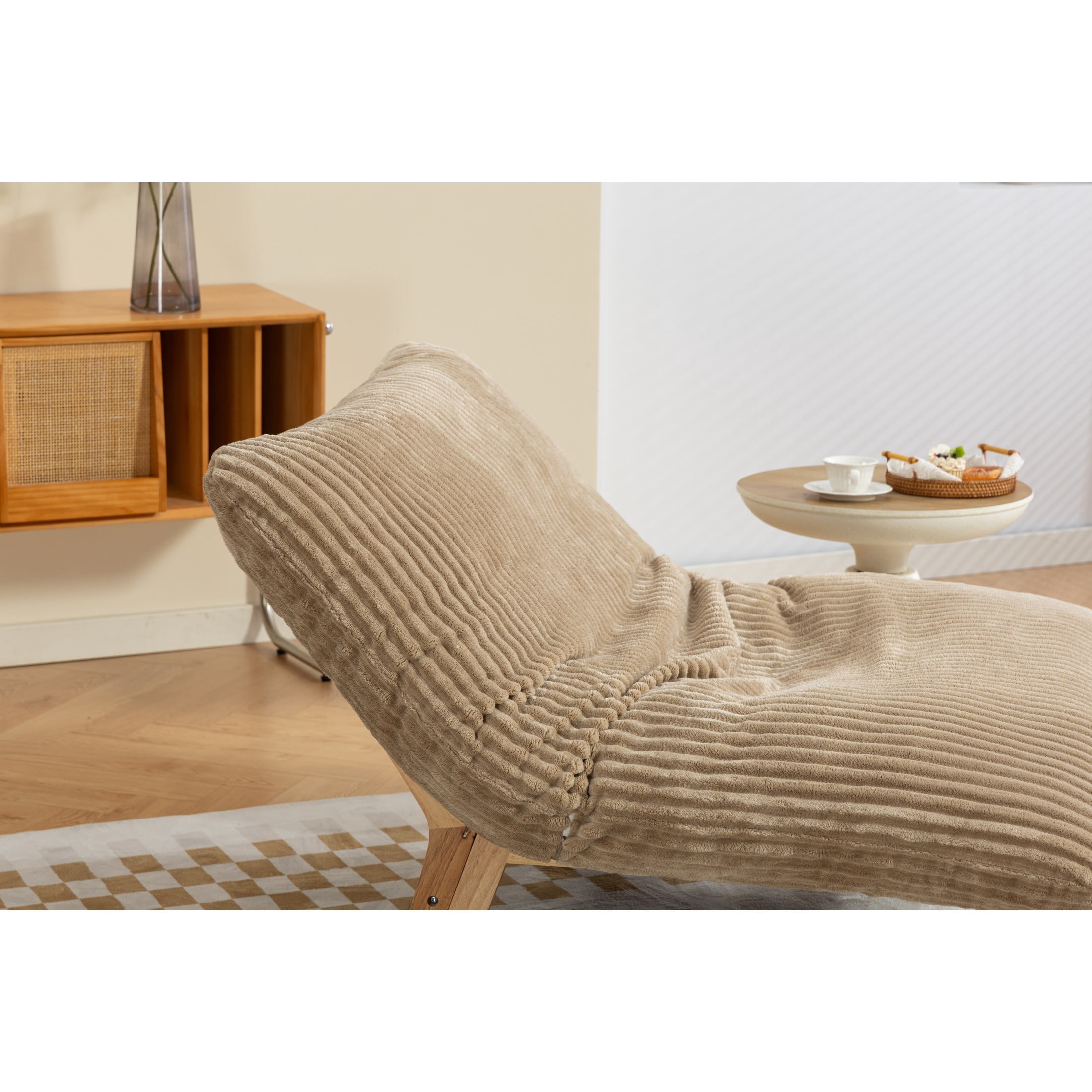 GDF Studio Floren Corduroy Bean Bag Accent Chair with Solid Wood Frame, Lazy Sofa for Living Room, Khaki