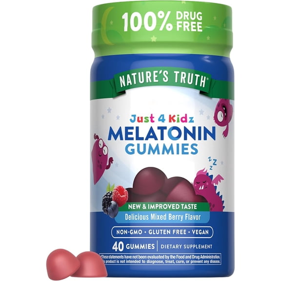 Kids Melatonin Gummy | 1mg | 40 count | Mixed Berry Flavor | by Nature's Truth