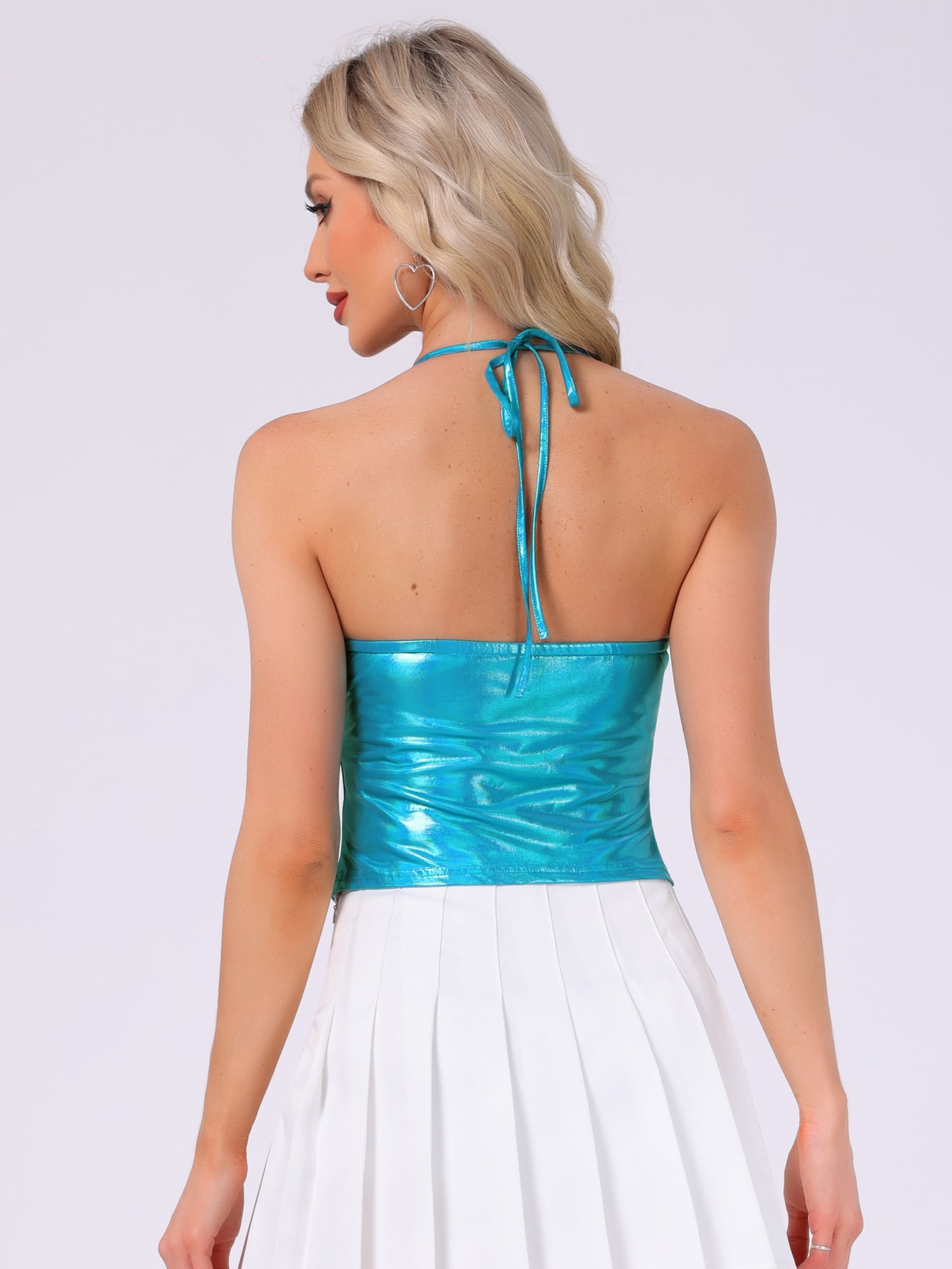 DARING DIVA Women's Stylish Asymmetrical Spaghetti Straps Halter Tank Top M Sky Blue