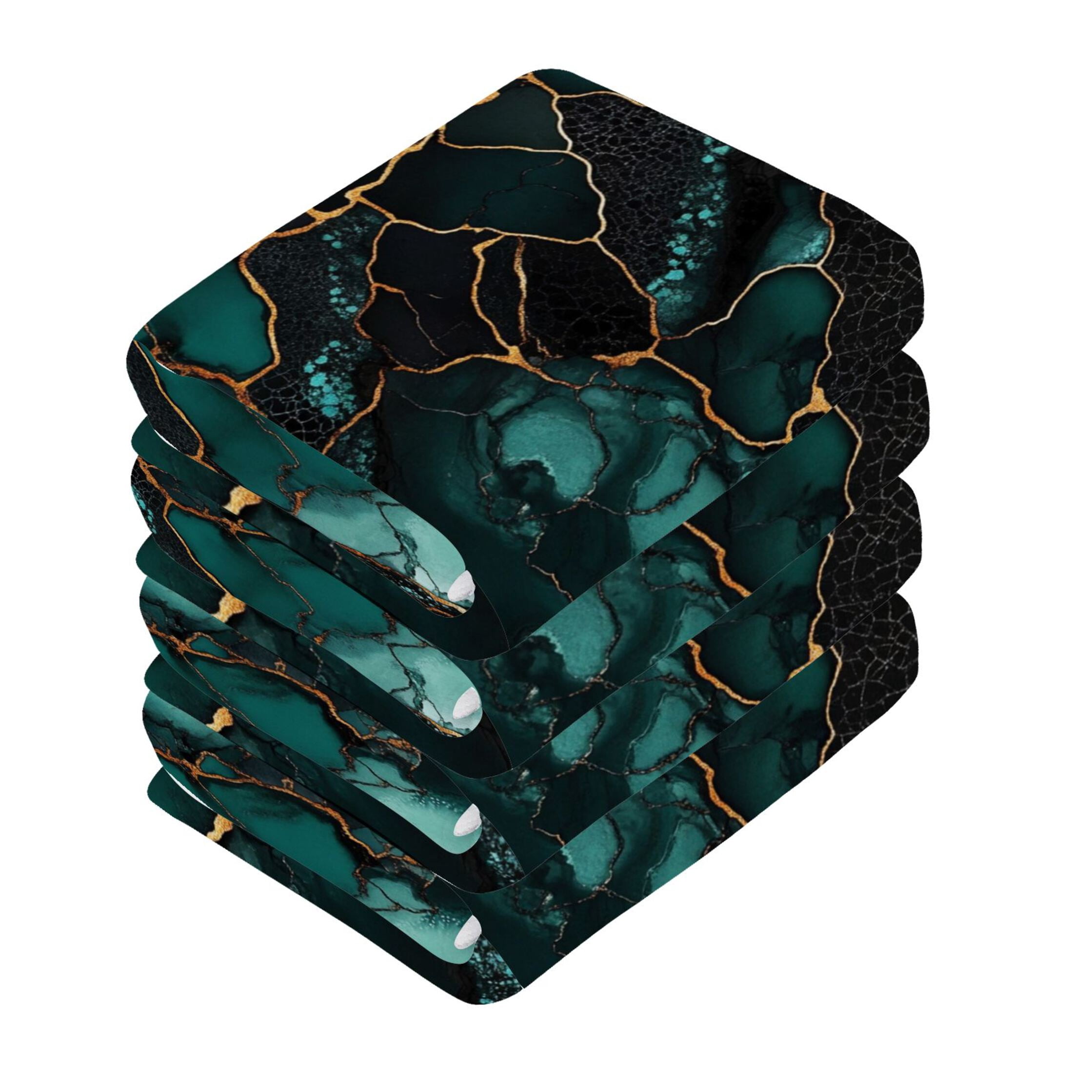 Dark Green Gild Marbles 100% Cotton Face Towel 12x12in Soft Absorbent Washcloth Durable Printed Hand Towels for Bathroom Travel 6 Pcs