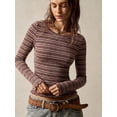 thumbnail image 2 of Women's Striped Ribbed Knit Top, Crew Neck Long Sleeve Fitted Blouse, Slim Fit Bodycon Pullover, Boho Vintage Everyday Wear for Women, 2 of 9