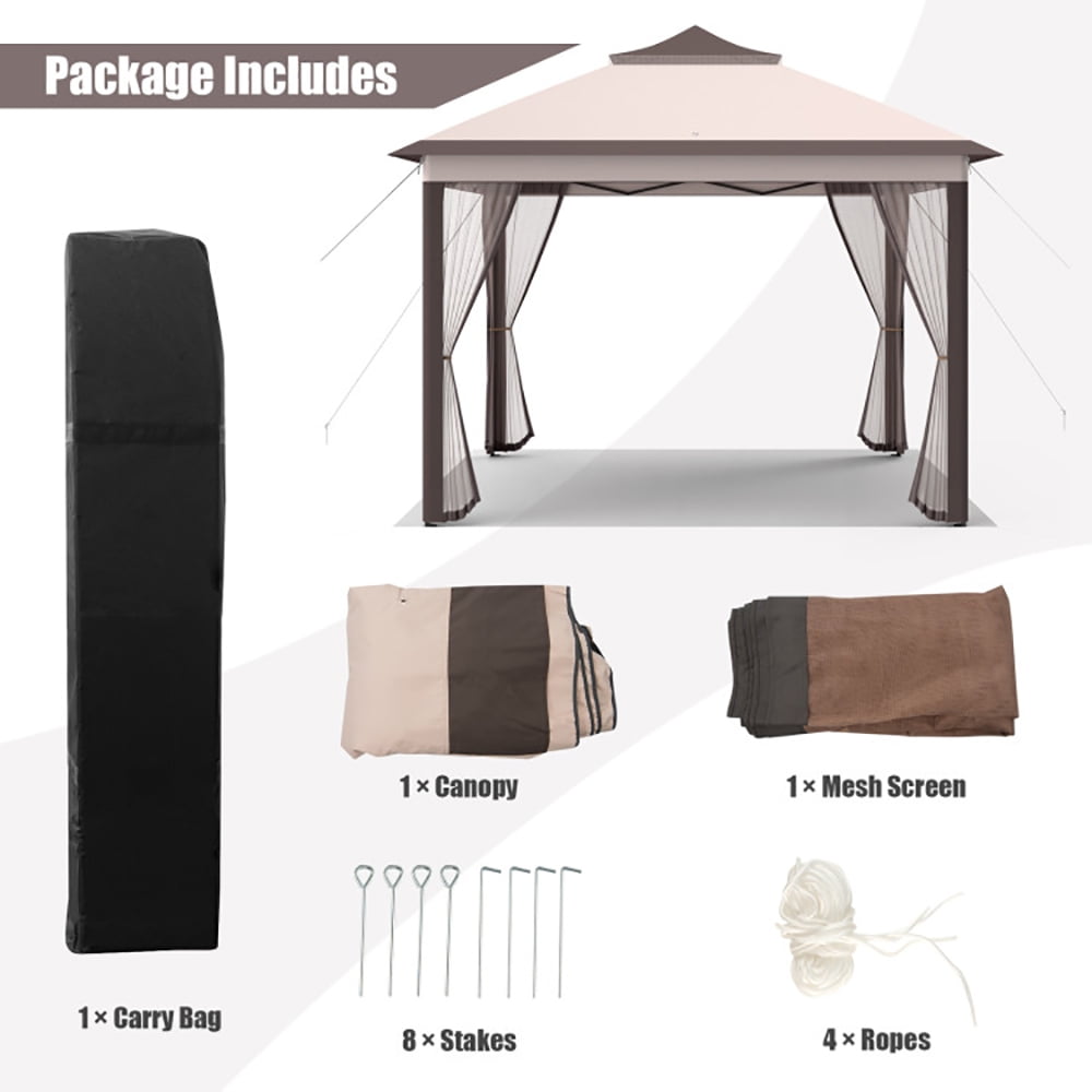 Aimee Lii 11 x 11 Feet 2-Tier Pop-Up Gazebo Tent Portable Canopy Shelter Carry Bag Mesh, Backyard Canopy Gazebo for Party Wedding, Beige Aimee Lii 11 x 11 Feet 2-Tier Pop-Up Gazebo Tent Portable Canopy Shelter Carry Bag Mesh, Backyard Canopy Gazebo for Party Wedding, Beige