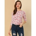 thumbnail image 3 of Disfraz de Día de San Patricio para mujer Mangas en el codo Top Cuello redondo Camiseta ajustada Camiseta estampada informal Blanco-floral M, 3 of 6