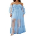 thumbnail image 1 of Robe Longue Princesse hors Épaule Plissée Mesh Manches Longues Élégante Robe de Mariée Formelle, 1 of 6