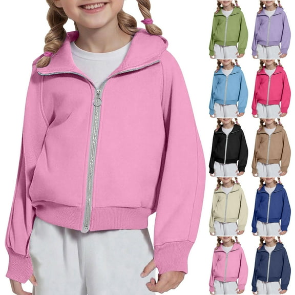 idosla Hoodies for Teen Girls Zip Up Long Sleeve Cute Sweatshirts Thumb Hole Fashion Fall Preppy Pullover Jacket With Pockets (Hot Pink, 7-8 Years)