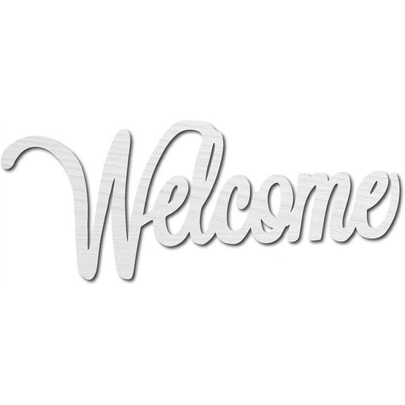 Welcome Sign Wooden Wall Decor Art Cutout Laser Cut Unfinished Letters Word Decorative DIY for Home Apartment Kitchen Front 11.81 x 4.72 Inch(White)