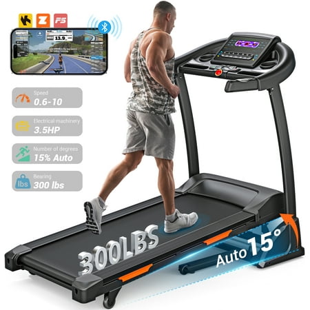 3.5HP Folding Treadmill, 300lb Capacity, 15 Levels Auto Incline Treadmills for Home Running and Walking Max 10MPH Speed Dprodo Foldable EleTreadmill Running Machine with APP & Bluetooth