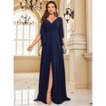 thumbnail image 1 of XUIBOL-Vestidos de gasa de manga larga para mujer, ropa de noche verde, Sexy, con abertura alta, espalda en V, Formal, para fiesta de boda, 1 of 5