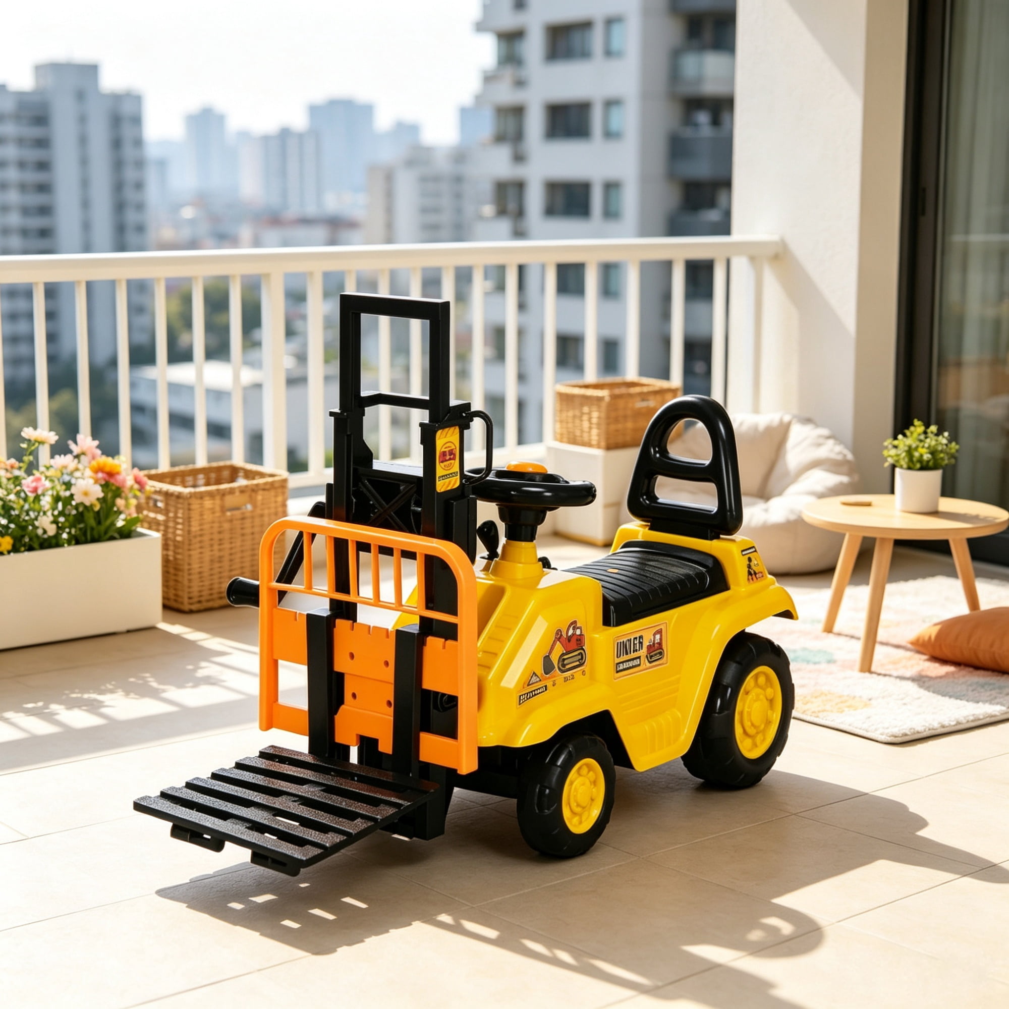 Forklift Ride-on Toy, Sit and Scoot Construction Toy with Under Seat Storage for 3-Year-Old Boys & Girls