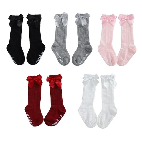 5-Pairs Newborn Baby Girls Socks New Kids Socks Toddlers Girls Big Bow Knee High Long Soft Cotton Lace Baby Socks Children Socks 0-3Y