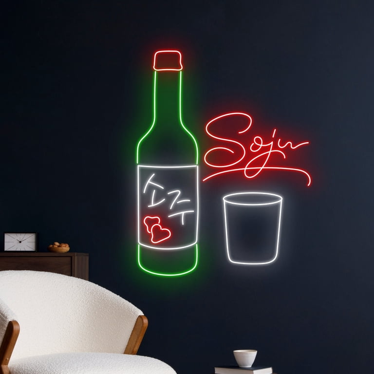 Handmadetneonsign Soju Neon Sign, Soju Glass Shot Neon Light, Soju