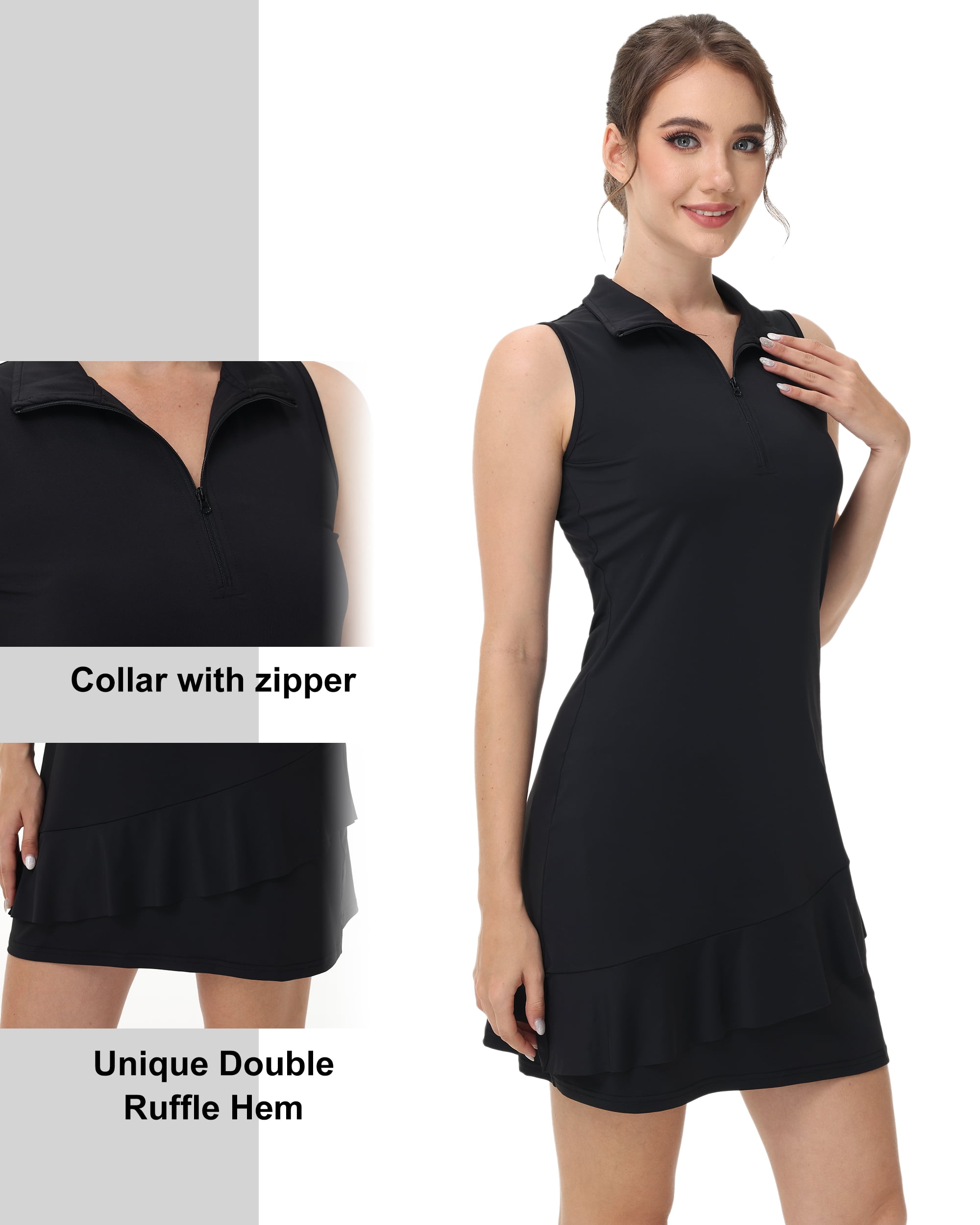 Tennis Dress for Women Golf Outfits with Shorts and Pockets Sleeveless Active Exercise Athletic Dresses for Women Black L