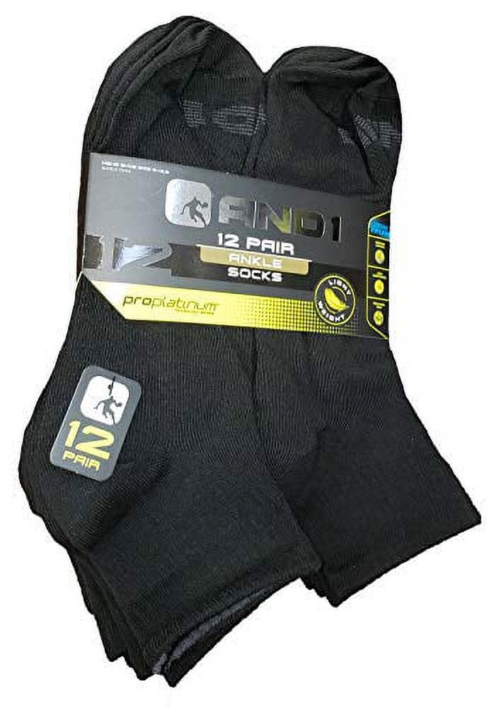 AND1 Men's Lightweight Quarter Socks, 12-Pack, Black photo 2